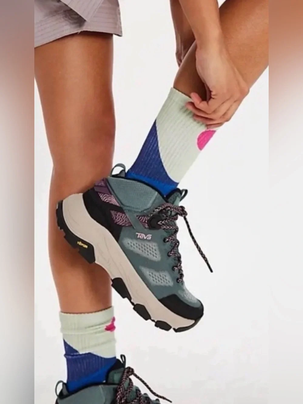 Colorblock Crew Socks - Blue, Pink & Cream
